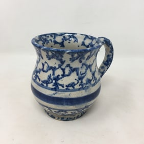 Blue Spongeware Decorated Stoneware Mug, Blue Stripe