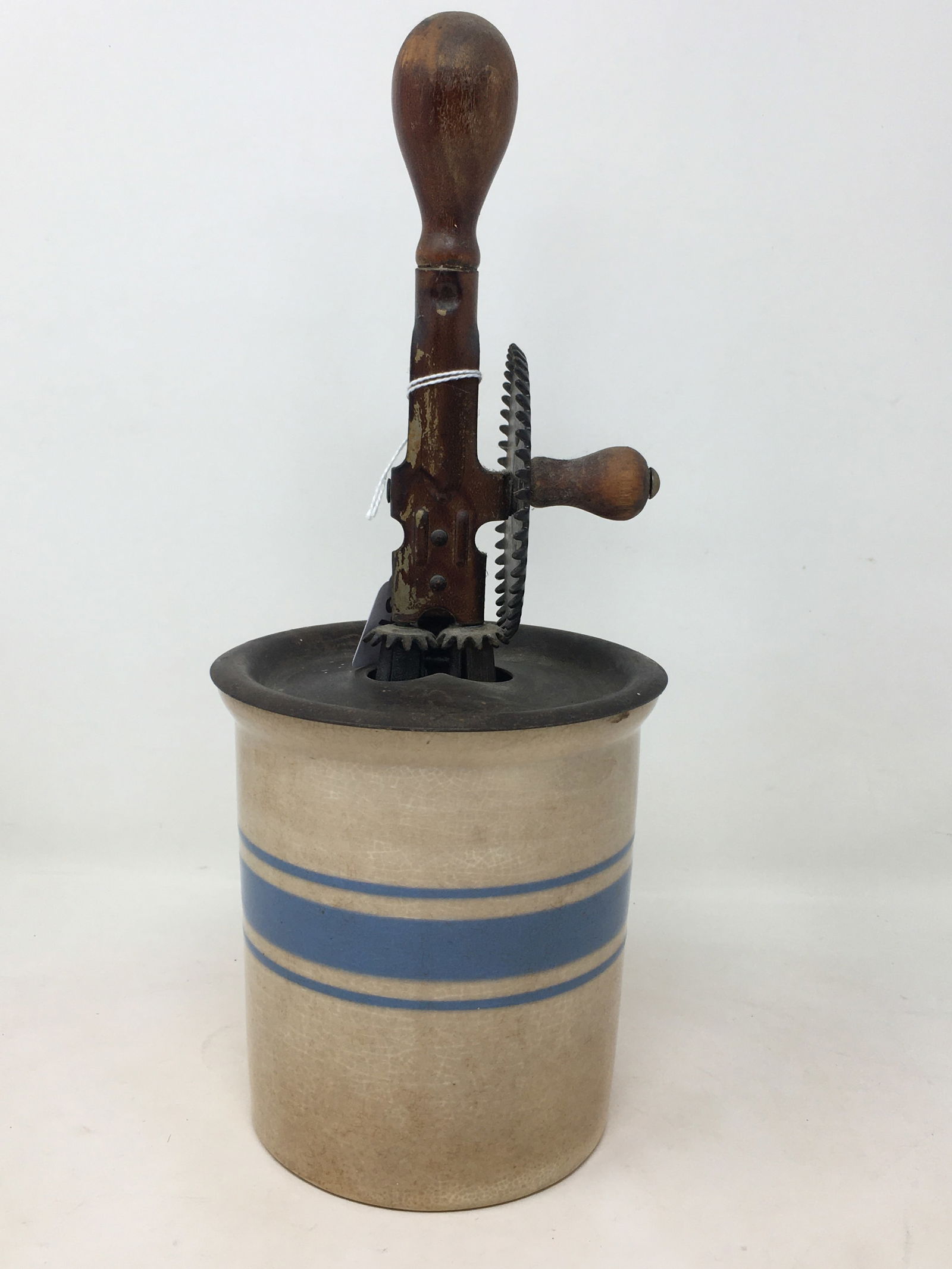 Stoneware Beater Jar: Blue Banded Stoneware Beater Jar. 12"H x 5"W