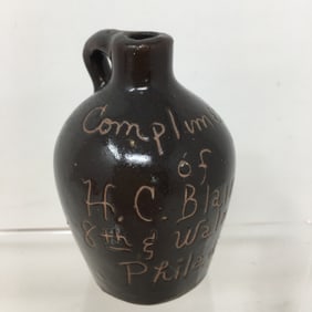 Miniature 3" Albany Glazed Advertising Scratch Jug