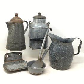 Gray Granite Ware, (6) Pieces