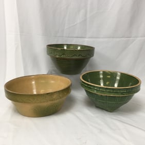 (3) Green Glazed Yellowware Bowls, Incl. McCoy