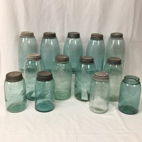 (12) Blue Fruit Jars