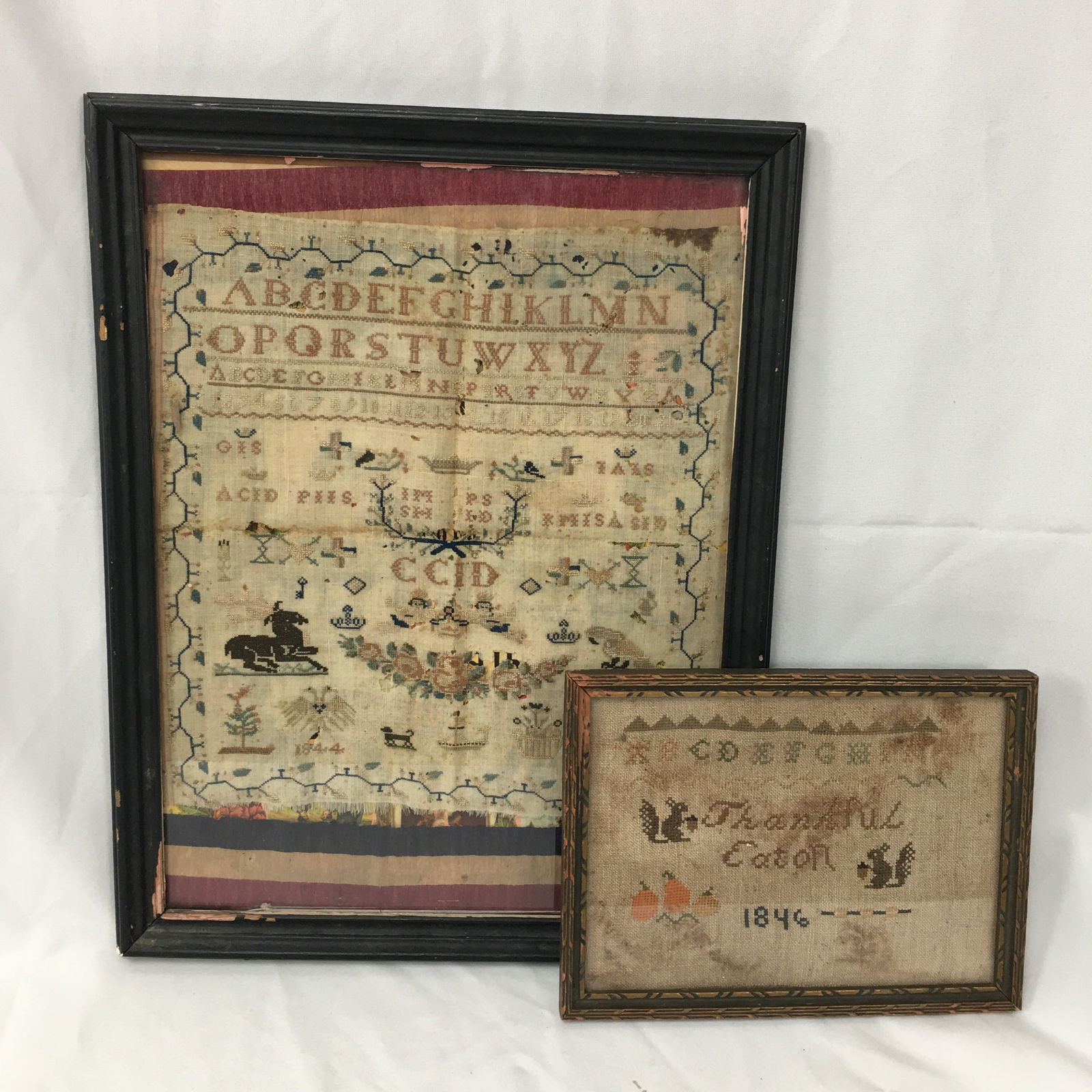 (2) Framed Needlework Samplers, 1844 & 1846 (1 of 5)