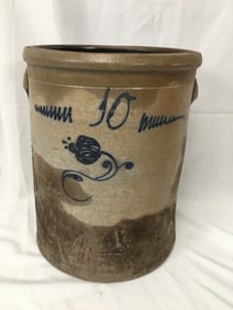 10 Gallon Cobalt Decorated Stoneware Crock
