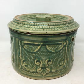 Green Glaze Lidded Stoneware Crock