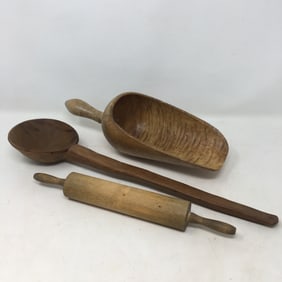 (3) Pieces Treen Kitchen Ware