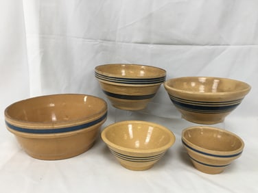 (5) Blue Banded Yellowware bowls