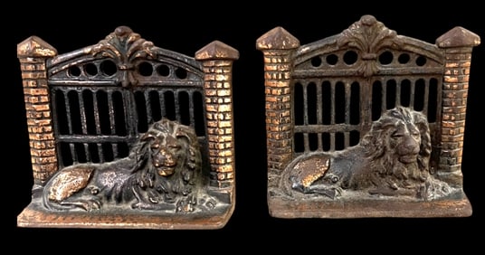 Cast Iron Bookends with Lions