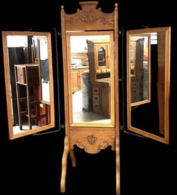 Oak & Iron Trifold Haberdashery Mirror