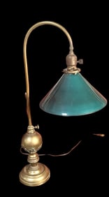 Brass Weber Table Lamp w/ Green Shade