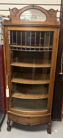 Single Door Oak Curio w/ Leaded Glass