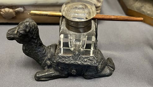 Cast Iron Camel Ink Well & Pen