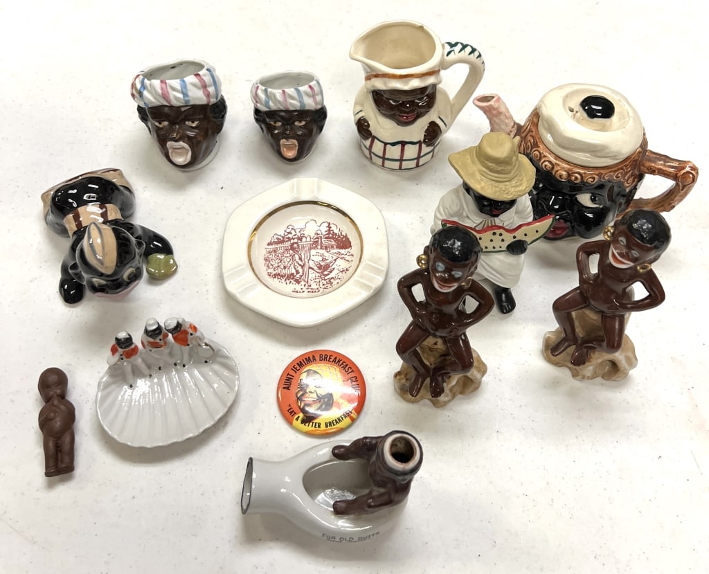 Group of Black Americana Figurines: Group of Black Americana Figurines: Mammy creamer, toothpicks holders and others, approx 10 pcs
