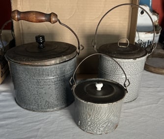 (3) Graniteware Berry Pails