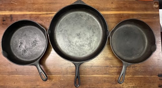 Three Cast Iron Frying Pans