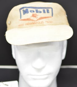 Mobil 1965 Indianapolis 500 Painters cap,  canvas  cap w/ blue Mobil lettering red  pegasus red