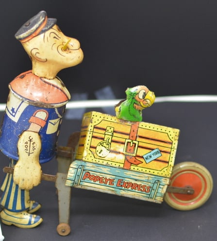 Popeye Tin Wind Up Toy  litho tin "Popeye  Express"  good condition graphics are clear  8" x 8" x 3" (1 of 7)