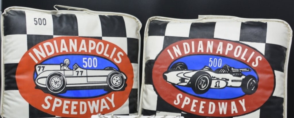 1960's Indianapolis 500 checkered flag seat   cushions made of vinyl has red, white & blue (1 of 4)