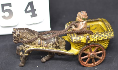 Arcade Cast iron Horse & Cart w/Driver all   original paint. 8" x 5" x 3.5"
