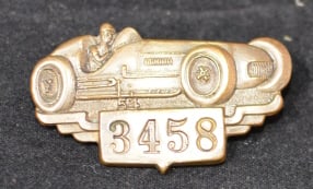 1954 Indy 500 Pit Pass Badge #3458 car &  driver  made by Bastain Bros, Rochester, NY.