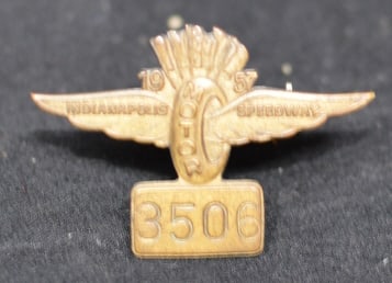 1957 Indy 500 Pit Pass Badge #3506 wheel &  wings  made by Bastain Bros, Rochester, NY.