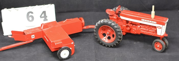 Farmall 560 Tractor & IH Square Baler :  Farmall  newer tractor 9" x 5" x 5", vintage  Ertl IH