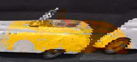 Hubley Kiddie Toys Retractable Hard Top   Convertible Car yellow w/red interior chrome   retractable