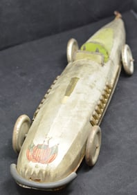 1920's Silver Bullet Race Car,  Tin Boat Tail  Racer w/  original drivers as well as  original