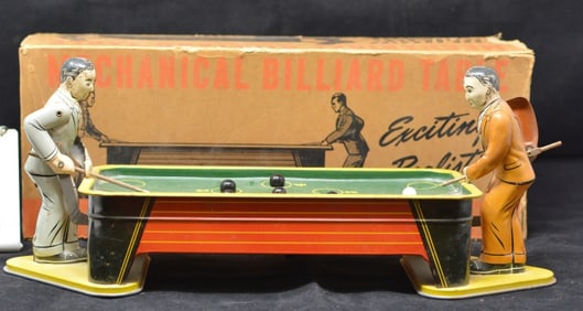 1930's Rangers Steel Tin Litho Wind Up  Mechanical  Billiards Game w/ original box,  extra Billiard