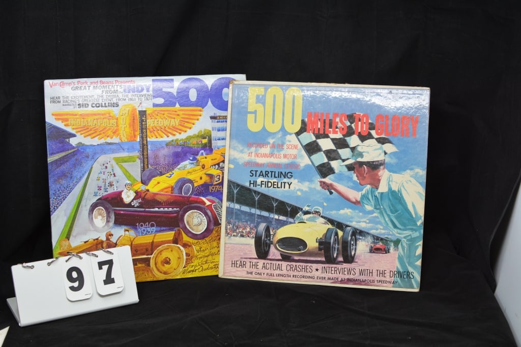 Two Indy 500 Vinyl Albums: Recorded on the  scene  Indianapolis Motor Speedway: 500 Miles  to Glory (1 of 6)