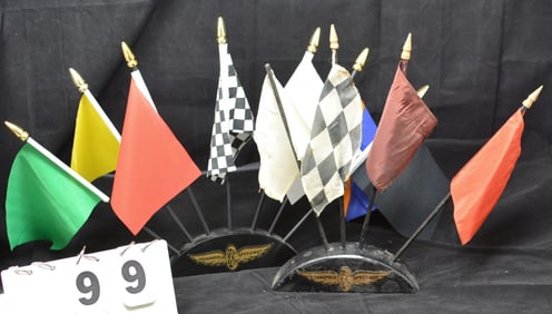 Two Sets of Indy 500 Race Flags: a Vintage  set of  4 flags & a complete set with 7 flags  1980s.