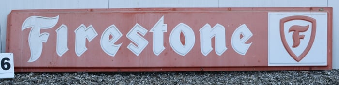Firestone Insert Sign red & white fiberglass   modeled dealership lighted sign insert.  21"x8'x 2
