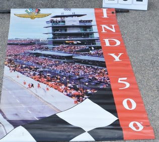 Indy 500 Lamp Post Vinyl Banner mounted on street lamp post on the street leading to Indy