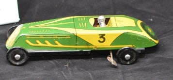 Tin Litho Wind Up Race Car very good graphics  very  good condition, marked ML France #3 w/