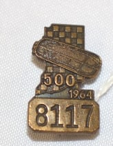 1964 Indy 500 Pit Badge #8117 made by Bastain   Bros., Rochester, NY.  of the state of  Indiana w/