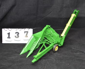 John Deere Single Row Corn Picker Tractor Toy   marked on bottom by Larry D. Hunt 2020.  7"  x 16"