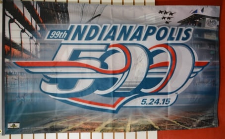 99th Running of the Indy 500 Flag Autographed  May  24, 2015  w/ 4 autographs, Official  License