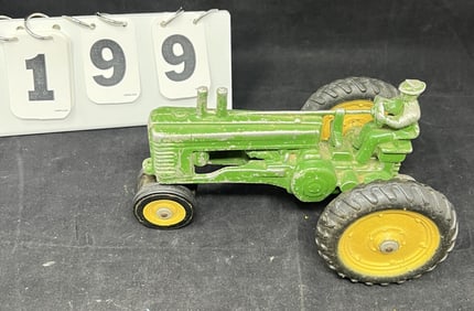 Vintage John Deere Model A Tractor w/ driver  cast  alloy retains most of green paint 4" x  8" x 4"