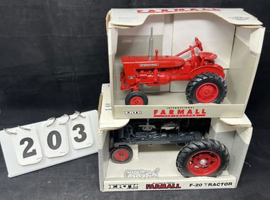 Two Farmall Tractors NIB: Ertl F20 & Farmall  140.  5" x 9" x 6"