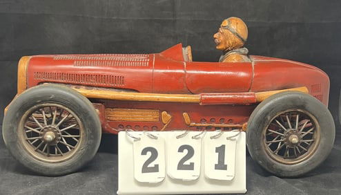Vintage resin Roadster Bugatti Type 35 on  rubber  wheels w/ driver 9" x 20" x 9"