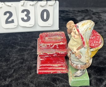 Santa Claus Mechanical Bank cast iron Santa  at  the Chimney  some paint loss 5" x 4" x 3"
