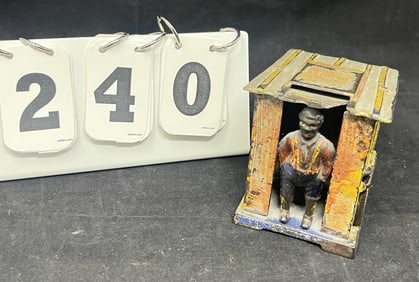 Cast Iron Mechanical Bank Darkie in a Cabin  by J &  E Stevens Co. in working condition,  little
