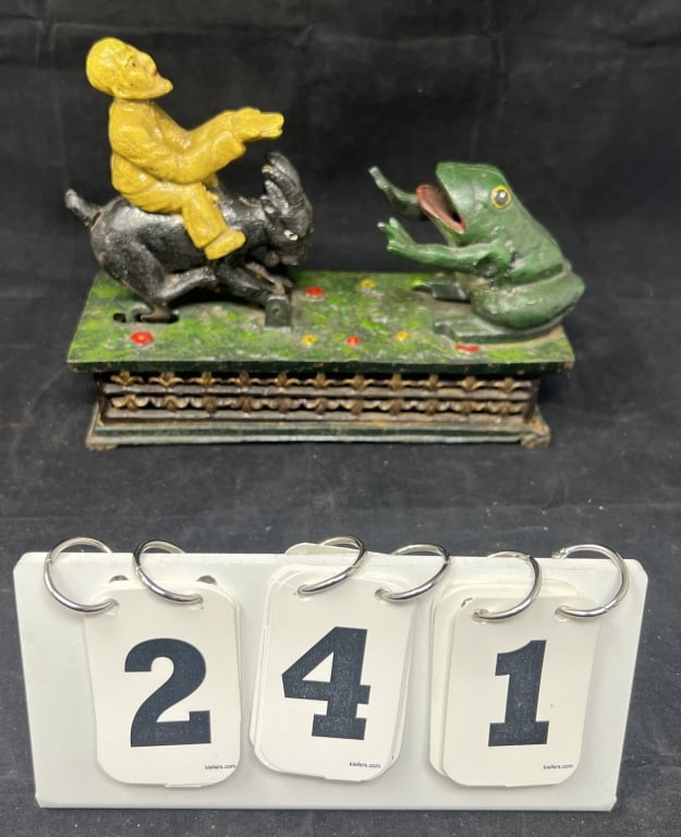 Hubley Cast Iron Mechanical Bank Toscano Frog  &  Goat  marked Hubley 1906 on the base in  working (1 of 5)