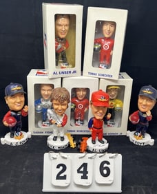 Nine Indy Car Bobble Heads: 5 NIB & 4 w/o  boxes.   8" x 4" x 3"