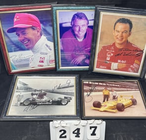 Five Autographed Indy Drivers Photos: Al  Unser Sr,  Al Unser Jr., Johnny Rutherford,  Tom Sneva,