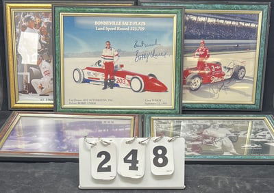 Five Autographed Indy Car Drivers Photos:   One  signed by Al Unser, Jr's wife, Shelley  Unser,