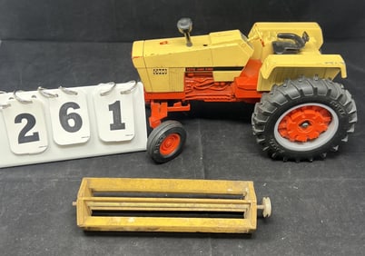 Farm Toy Tractor Case 1070 Agri King  6" x  10" x  6"  & Wooden Combine Head partial not  complete
