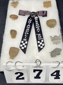 Group of 8 Indy 500 Pit Pass Badges & Ribbon  Tie -  Pit Pass badges includes:  2004 TT064  bronze,
