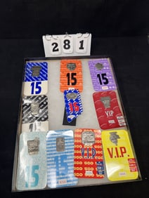 Group of 10 Indy 500 Pit Pass Badges on  Backers:  1988, 1989, 1990, 1991, 1992, 1993,  1996, 1997,