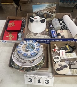 Group of Indy  Memorabilia: Allison  Transmission  Advertising Ashtray, Christmas  ornaments, Visor,